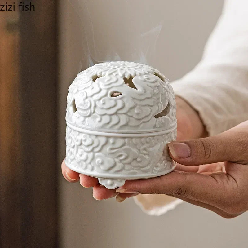White Embossed Ceramic Incense Burner – Zen Home Decor