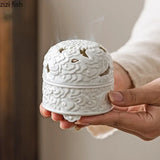 White Embossed Ceramic Incense Burner – Zen Home Decor