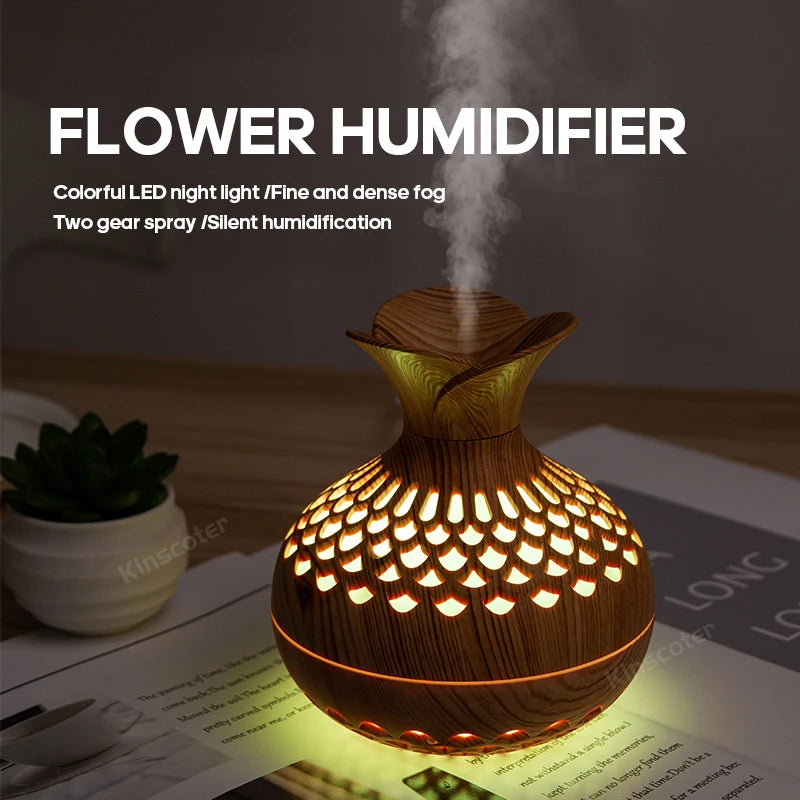 Wood Grain Aromatherapy Diffuser with RGB Light - 300ml