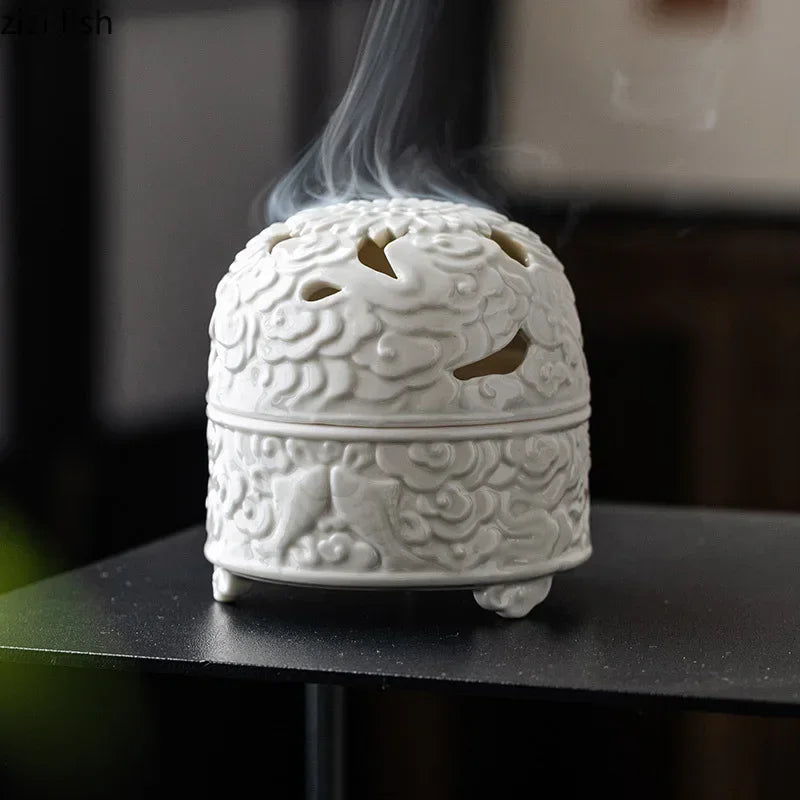 White Embossed Ceramic Incense Burner – Zen Home Decor