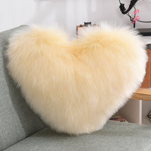 Heart-Shaped Fluffy Plush Throw Pillow Cover – White