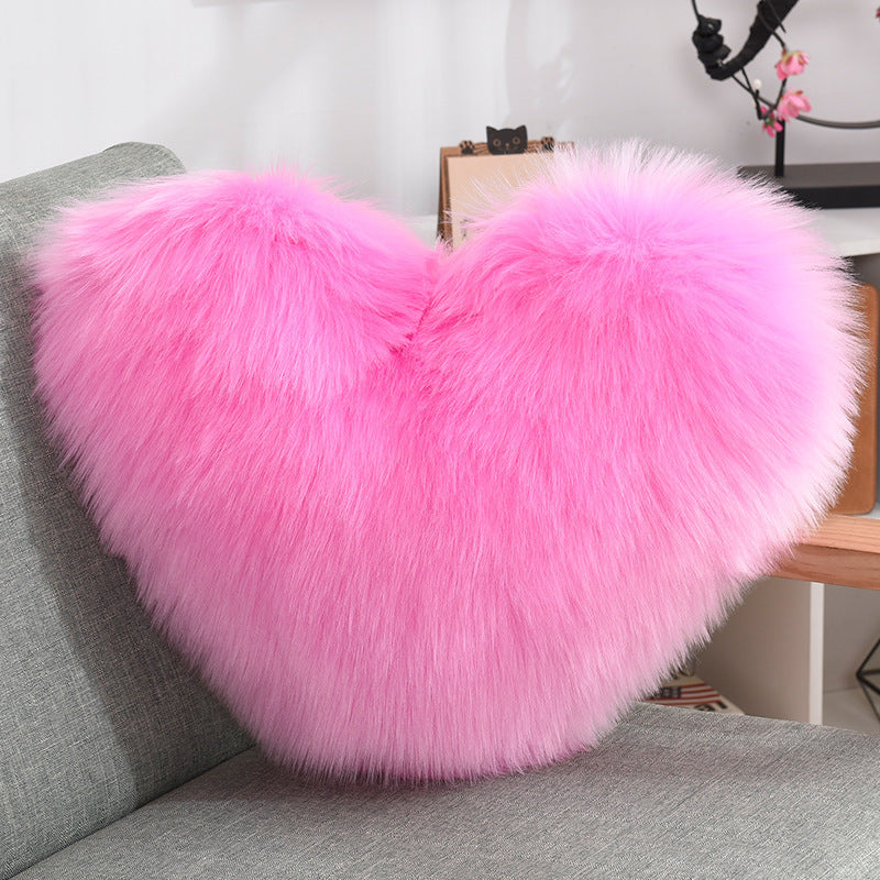 Heart-Shaped Fluffy Plush Throw Pillow Cover – White