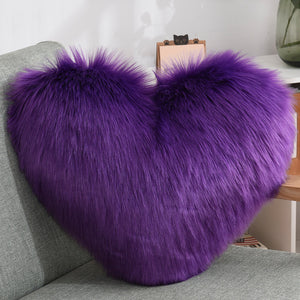 Heart-Shaped Fluffy Plush Throw Pillow Cover – White