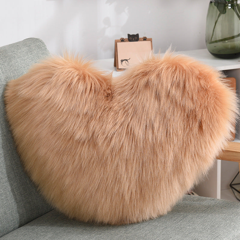 Heart-Shaped Fluffy Plush Throw Pillow Cover – White