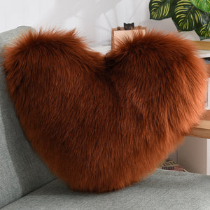 Heart-Shaped Fluffy Plush Throw Pillow Cover – White