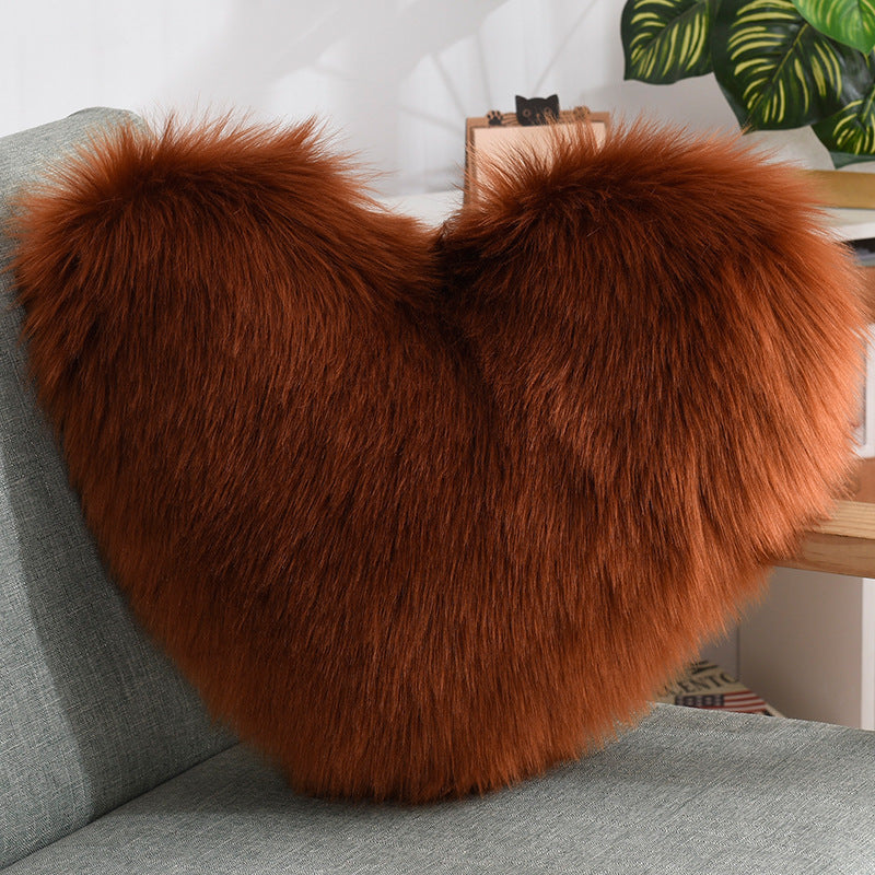 Heart-Shaped Fluffy Plush Throw Pillow Cover – White