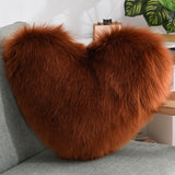 Heart-Shaped Fluffy Plush Throw Pillow Cover – White