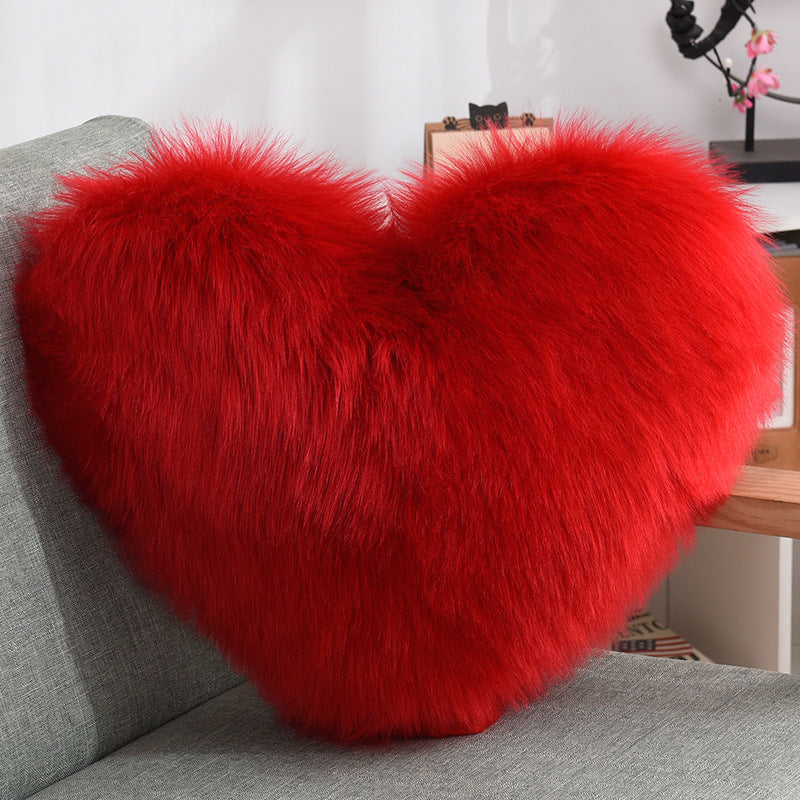 Heart-Shaped Fluffy Plush Throw Pillow Cover – White