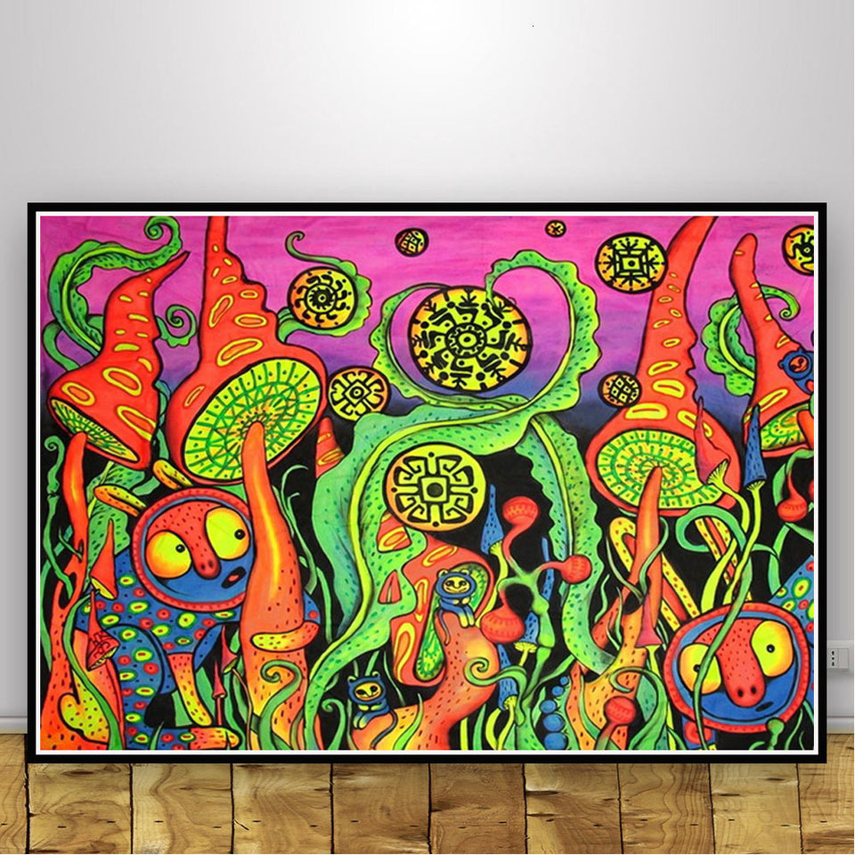 Abstract Black Light Painting Psychedelic Canvas