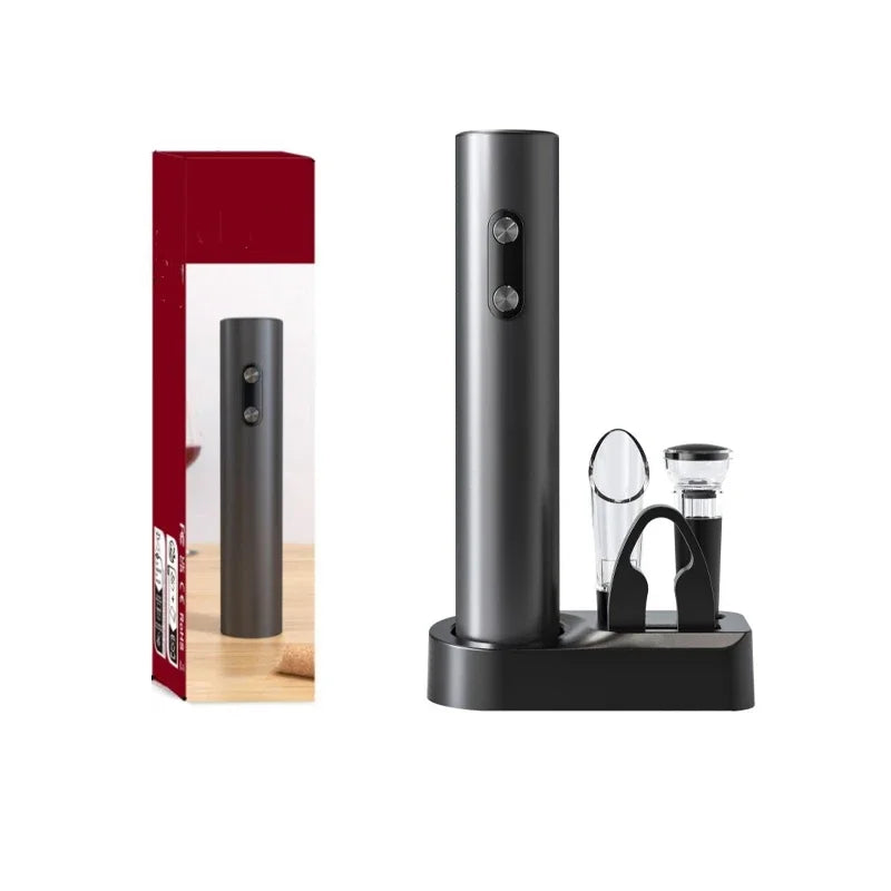 Electric Wine Opener Set with Pourer & Stopper Base.