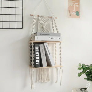 Boho Macrame Wall Hanging Shelf – Rustic Home Decor.