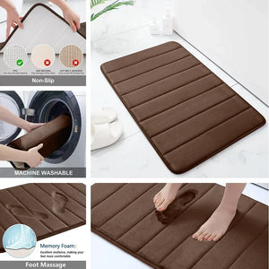 Black Memory Foam Bath Mat - Soft, Non-Slip, Machine Washable.