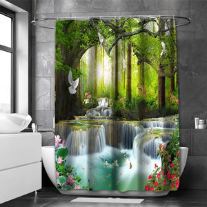 Waterfall Shower Curtain, Waterproof with 12 Hooks – Free Ship