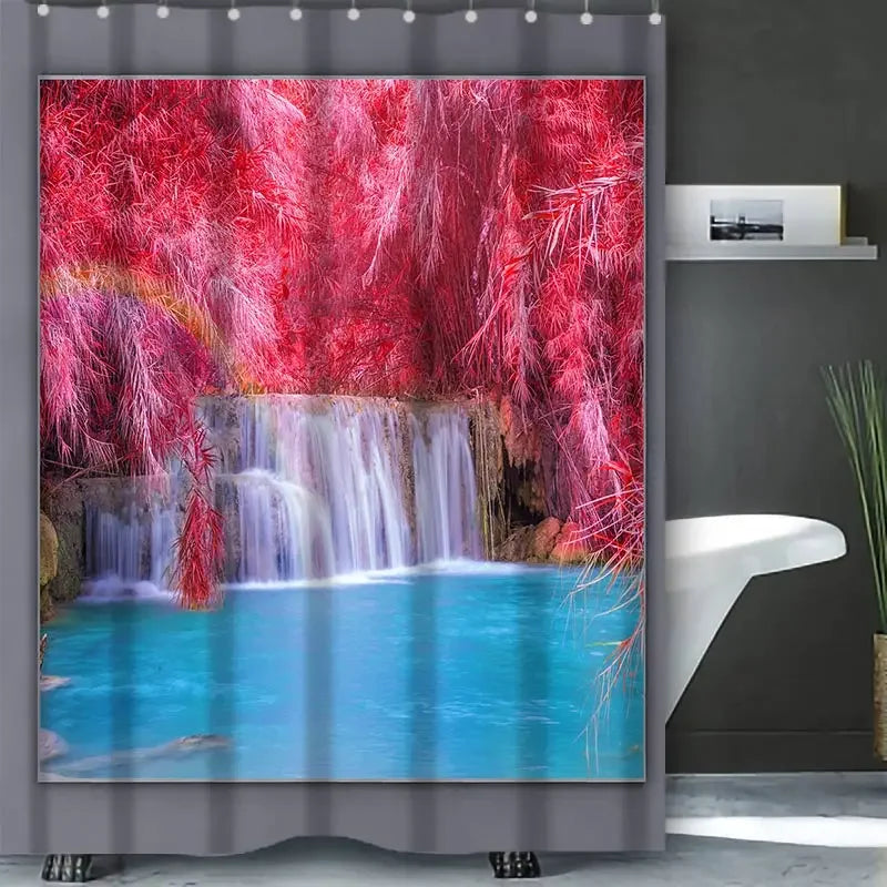 Waterfall Shower Curtain, Waterproof with 12 Hooks – Free Ship