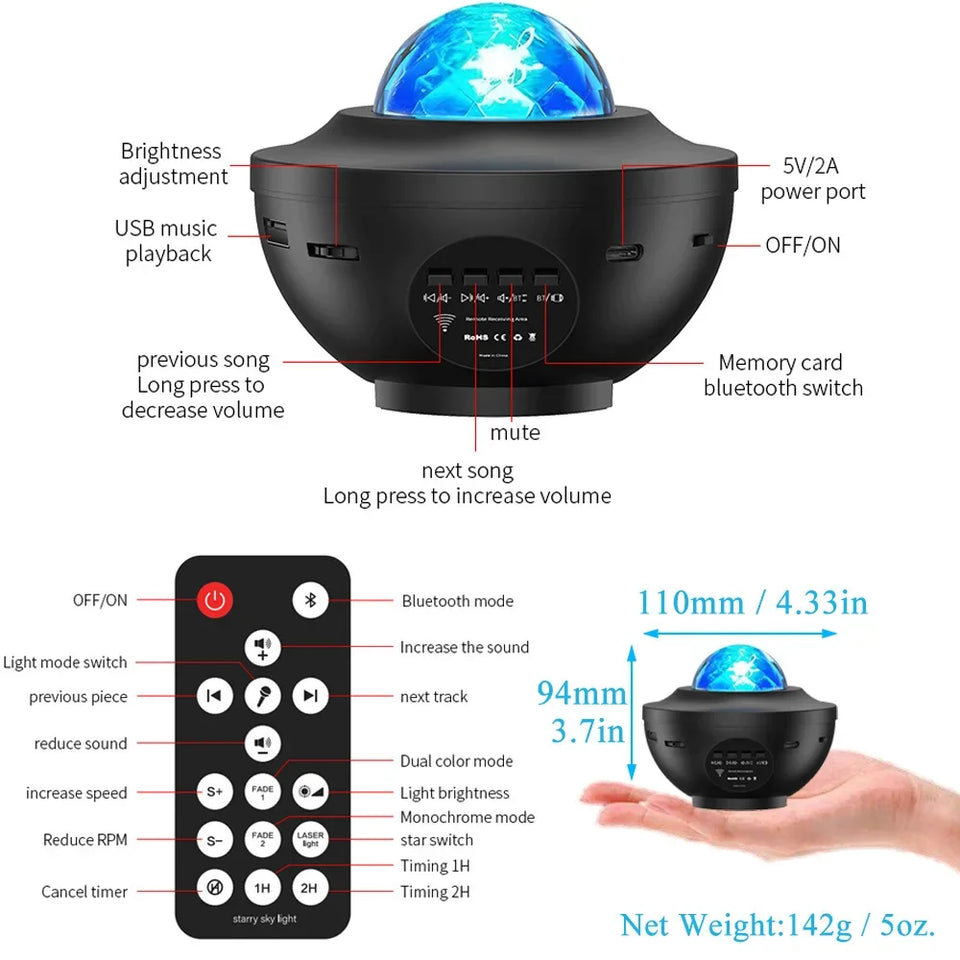 Starry Galaxy LED Projector Lamp with Bluetooth Music