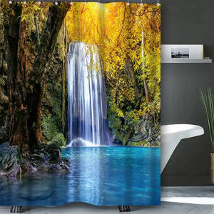Waterfall Shower Curtain, Waterproof with 12 Hooks – Free Ship