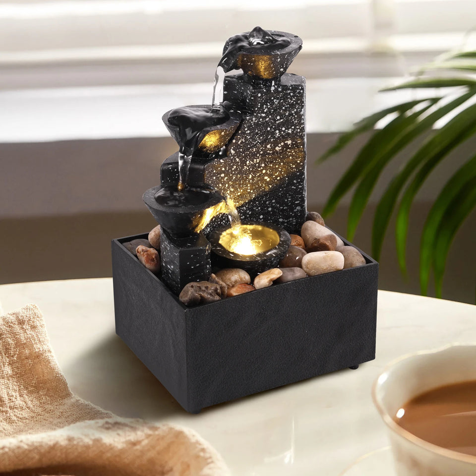 Tabletop Waterfall Fountain with Lights for Meditation & Relaxation