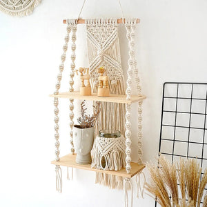 Boho Macrame Wall Hanging Shelf – Rustic Home Decor.