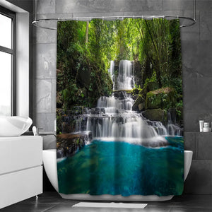 Waterfall Shower Curtain, Waterproof with 12 Hooks – Free Ship