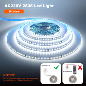 Flexible LED Strip Lights 220V, 2835, 120 LEDs/m, 5-10m