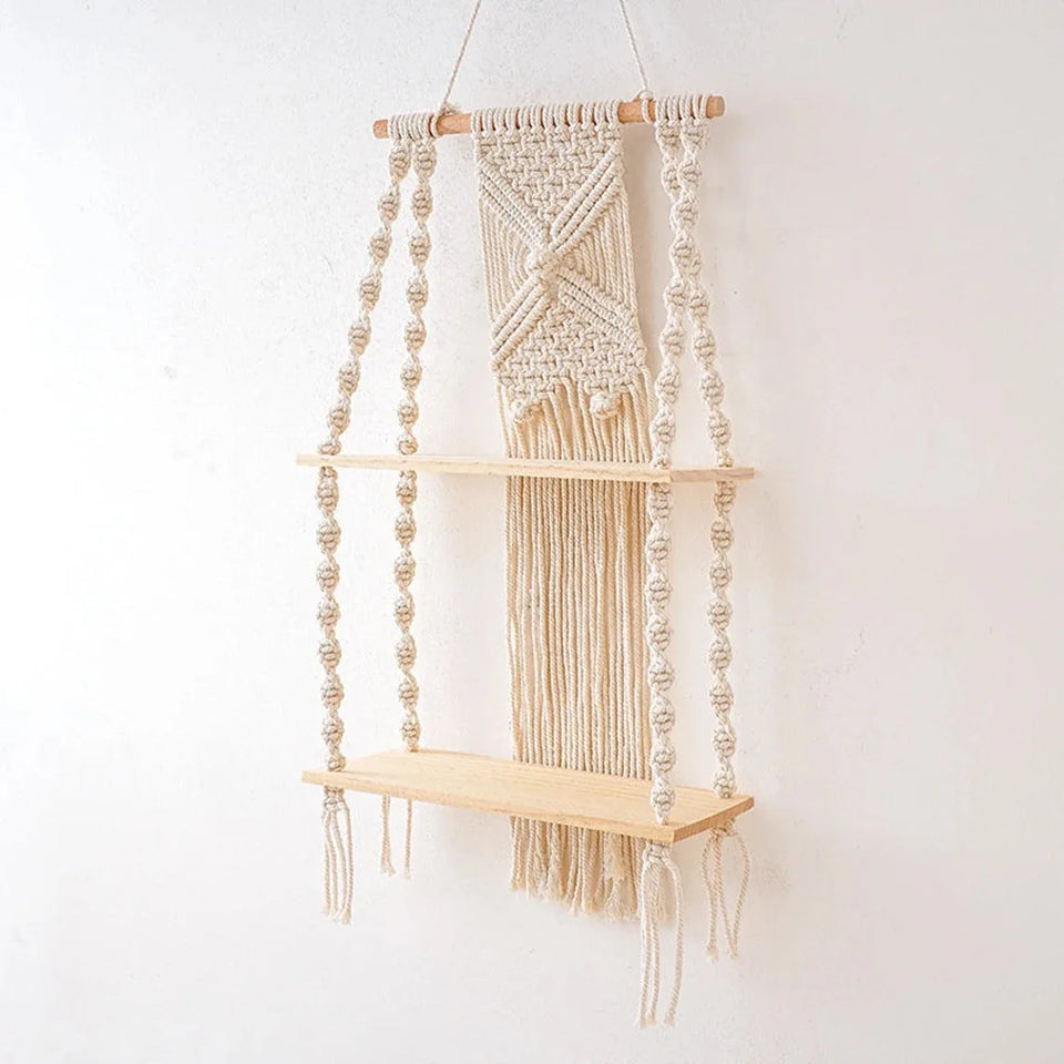 Boho Macrame Wall Hanging Shelf – Rustic Home Decor.