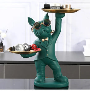 Bulldog Statue Table Decor with 2 Metal Trays – Home Accent.