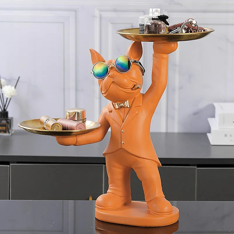 Bulldog Statue Table Decor with 2 Metal Trays – Home Accent.