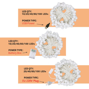 13M LED Ball String Lights – Outdoor Fairy Light Garland.