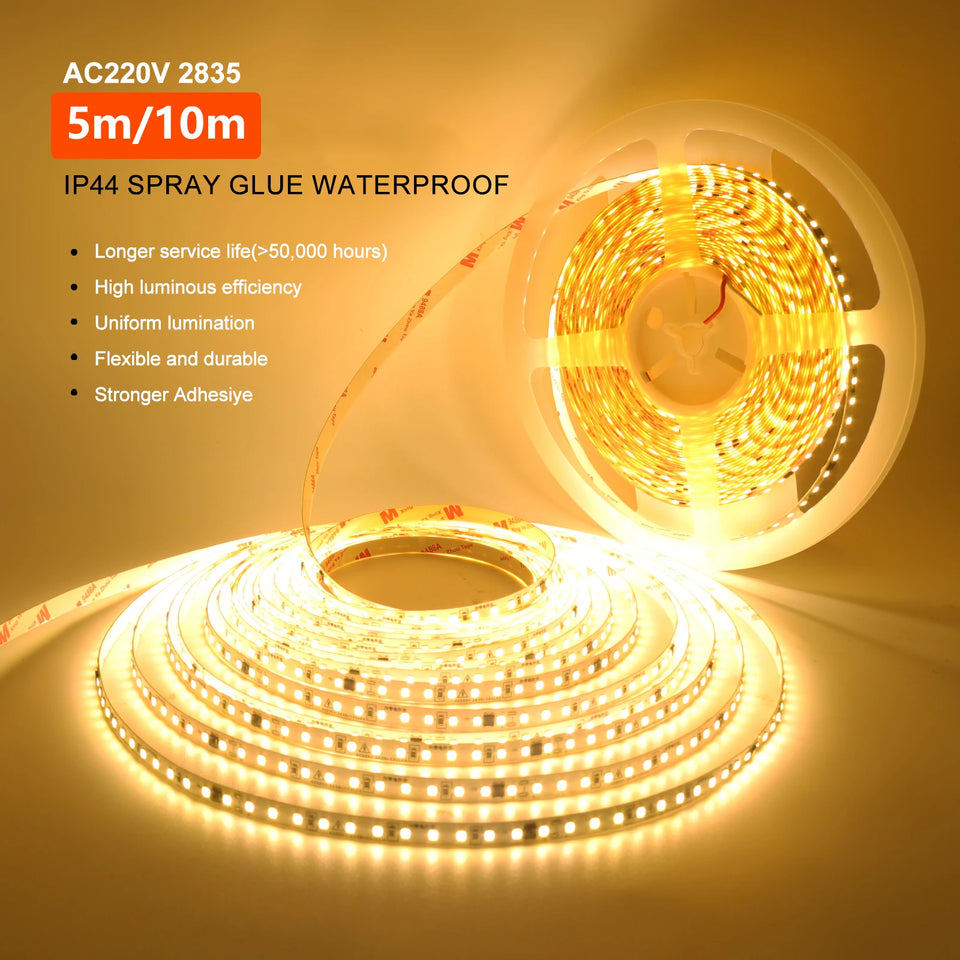 Flexible LED Strip Lights 220V, 2835, 120 LEDs/m, 5-10m