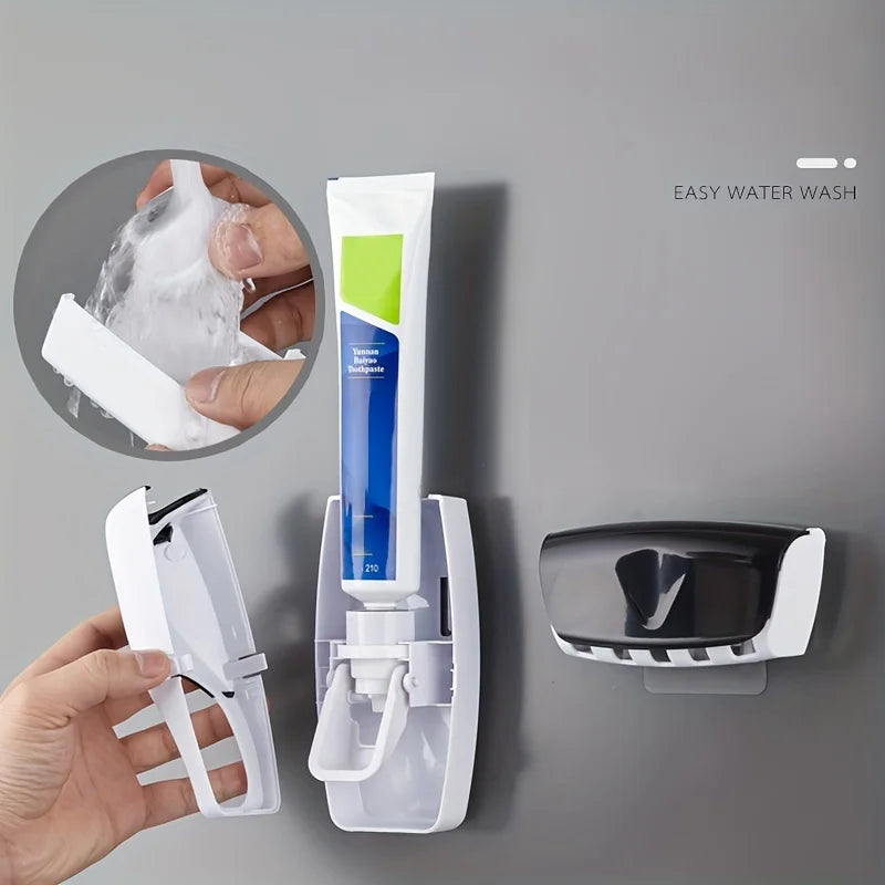 Wall-Mounted Toothbrush & Paste Dispenser Set.