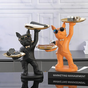 Bulldog Statue Table Decor with 2 Metal Trays – Home Accent.