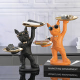 Bulldog Statue Table Decor with 2 Metal Trays – Home Accent.