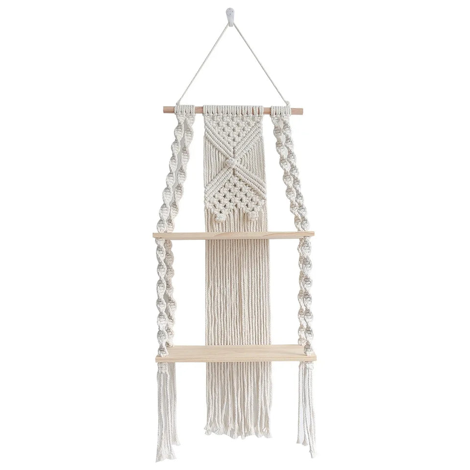 Boho Macrame Wall Hanging Shelf – Rustic Home Decor.