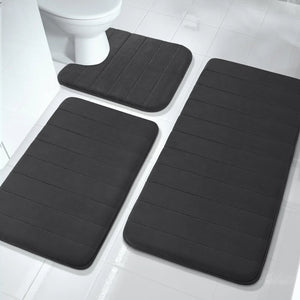 Black Memory Foam Bath Mat - Soft, Non-Slip, Machine Washable.