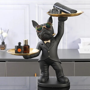 Bulldog Statue Table Decor with 2 Metal Trays – Home Accent.