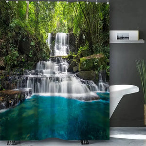 Waterfall Shower Curtain, Waterproof with 12 Hooks – Free Ship