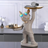 Bulldog Statue Table Decor with 2 Metal Trays – Home Accent.