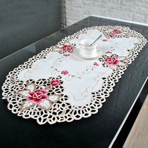 40x85cm Oval Vintage Lace Tablecloth - Elegant Floral Decor