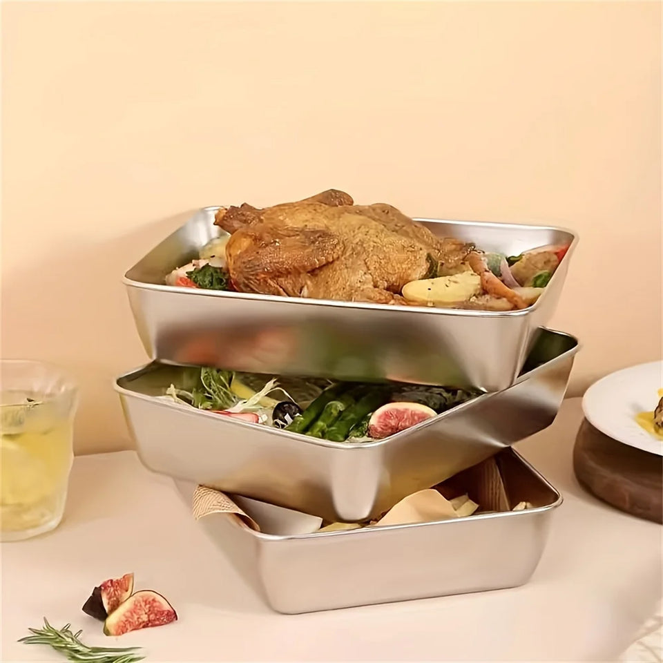 Stainless Steel Serving Tray Set for Home & Parties.