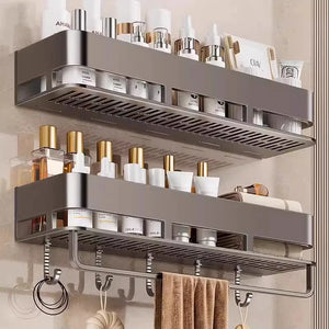 Wall-Mounted Aluminum Bathroom & Kitchen Storage Rack.