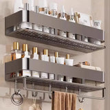 Wall-Mounted Aluminum Bathroom & Kitchen Storage Rack.