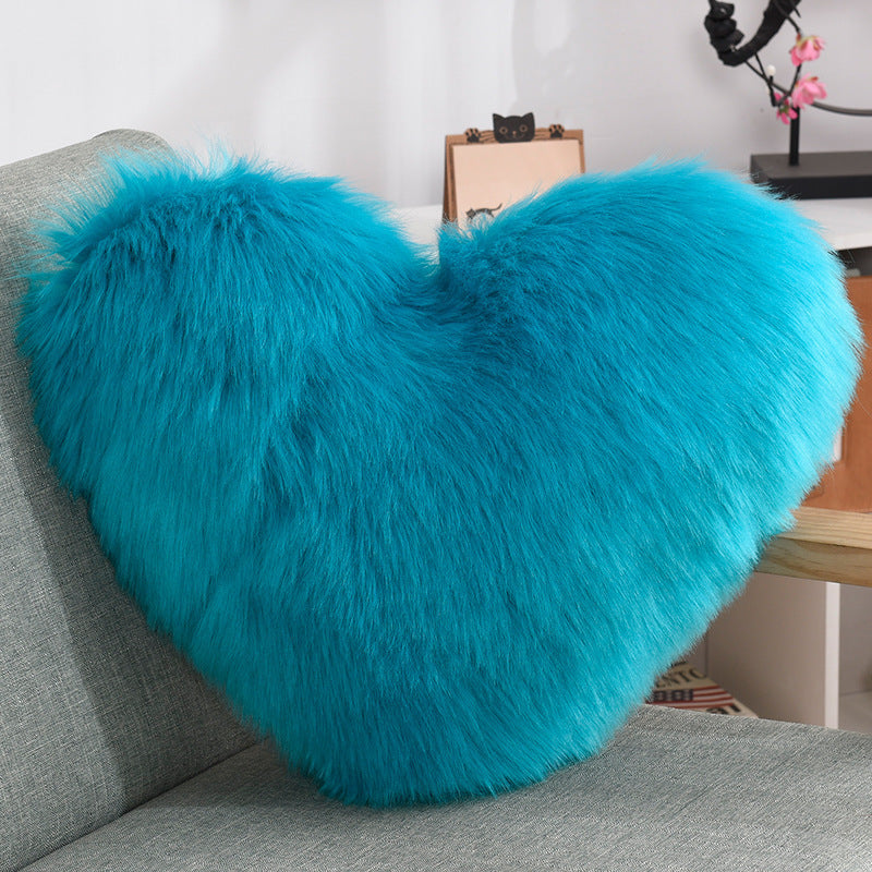 Heart-Shaped Fluffy Plush Throw Pillow Cover – White