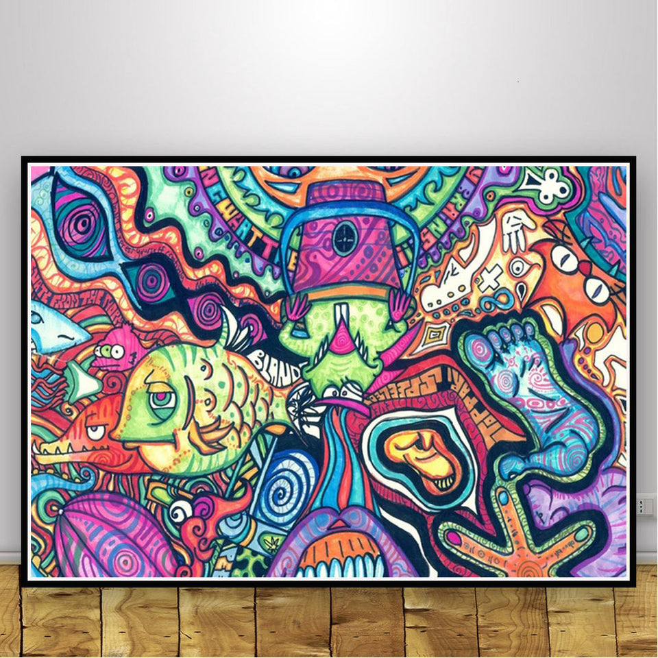 Abstract Black Light Painting Psychedelic Canvas