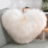 Heart-Shaped Fluffy Plush Throw Pillow Cover – White