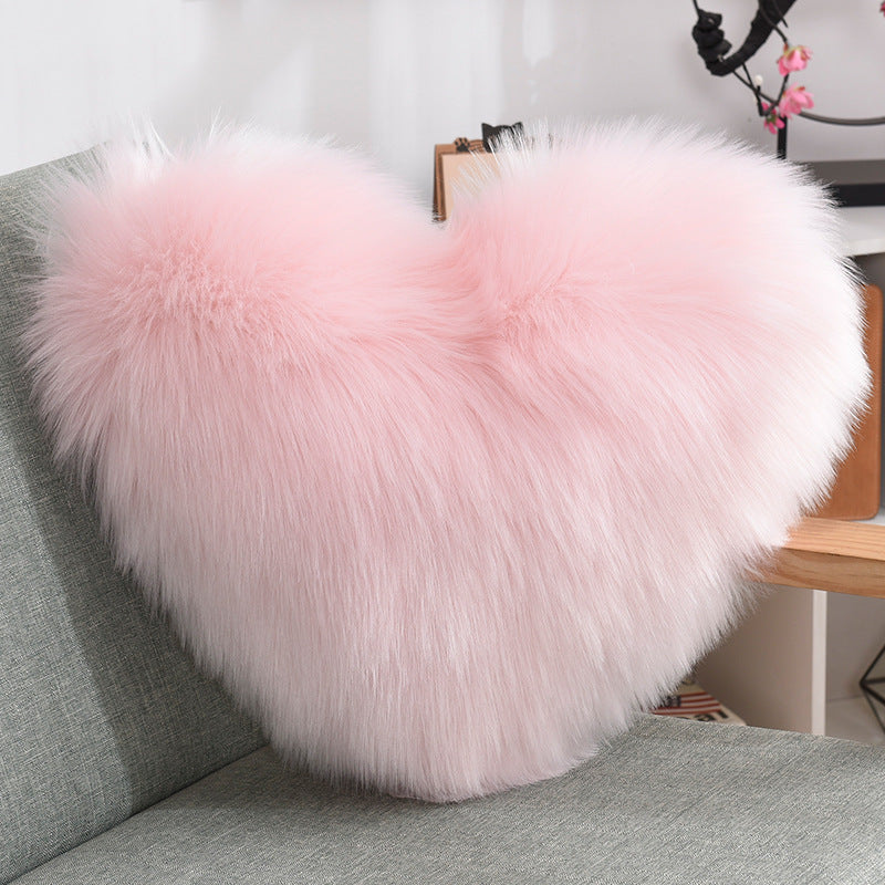 Heart-Shaped Fluffy Plush Throw Pillow Cover – White