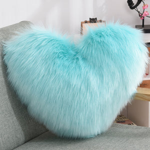 Heart-Shaped Fluffy Plush Throw Pillow Cover – White