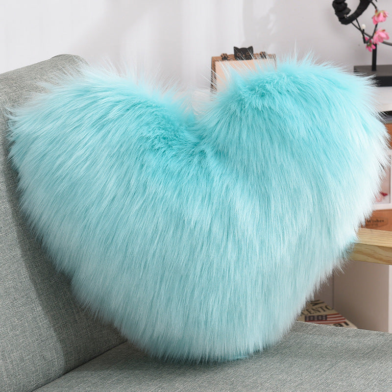 Heart-Shaped Fluffy Plush Throw Pillow Cover – White