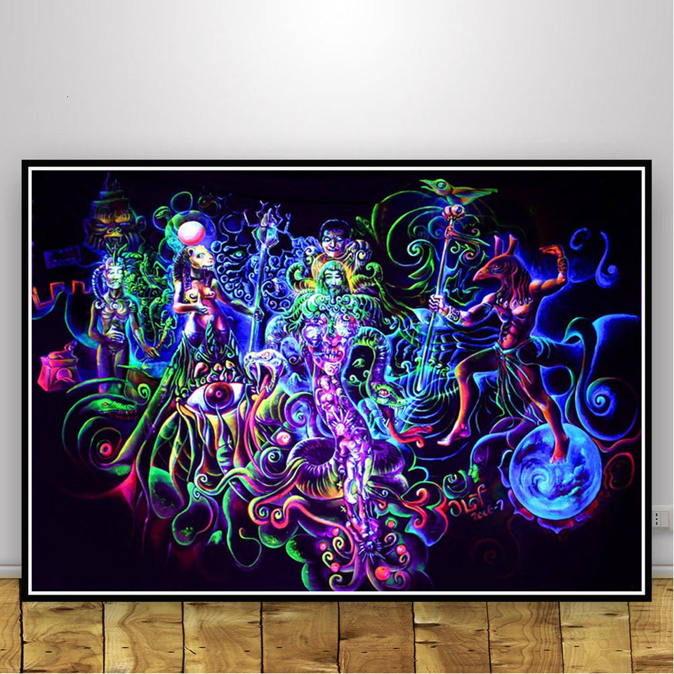 Abstract Black Light Painting Psychedelic Canvas
