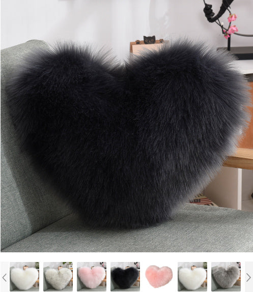 Heart-Shaped Fluffy Plush Throw Pillow Cover – White