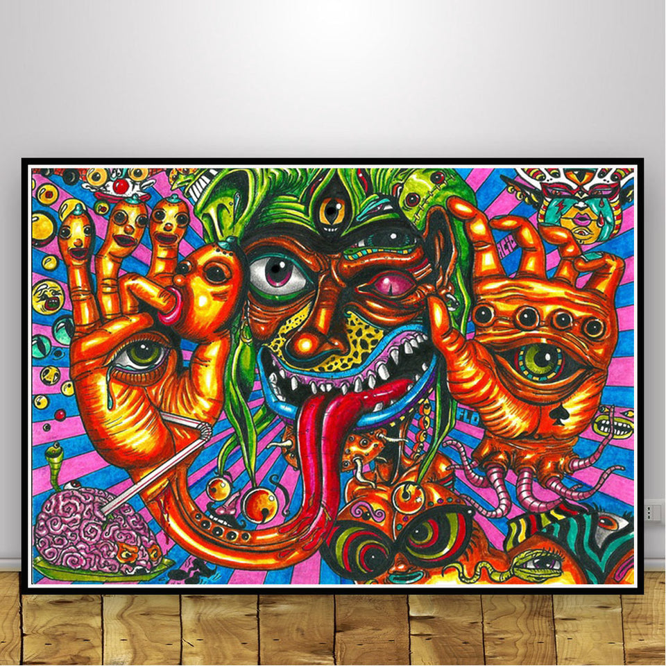 Abstract Black Light Painting Psychedelic Canvas
